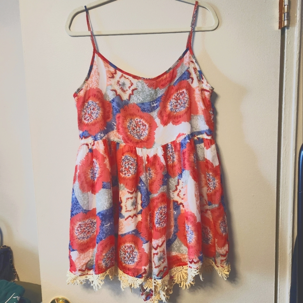 Chandelier Floral Multicolor Slip On Romper Size Medium